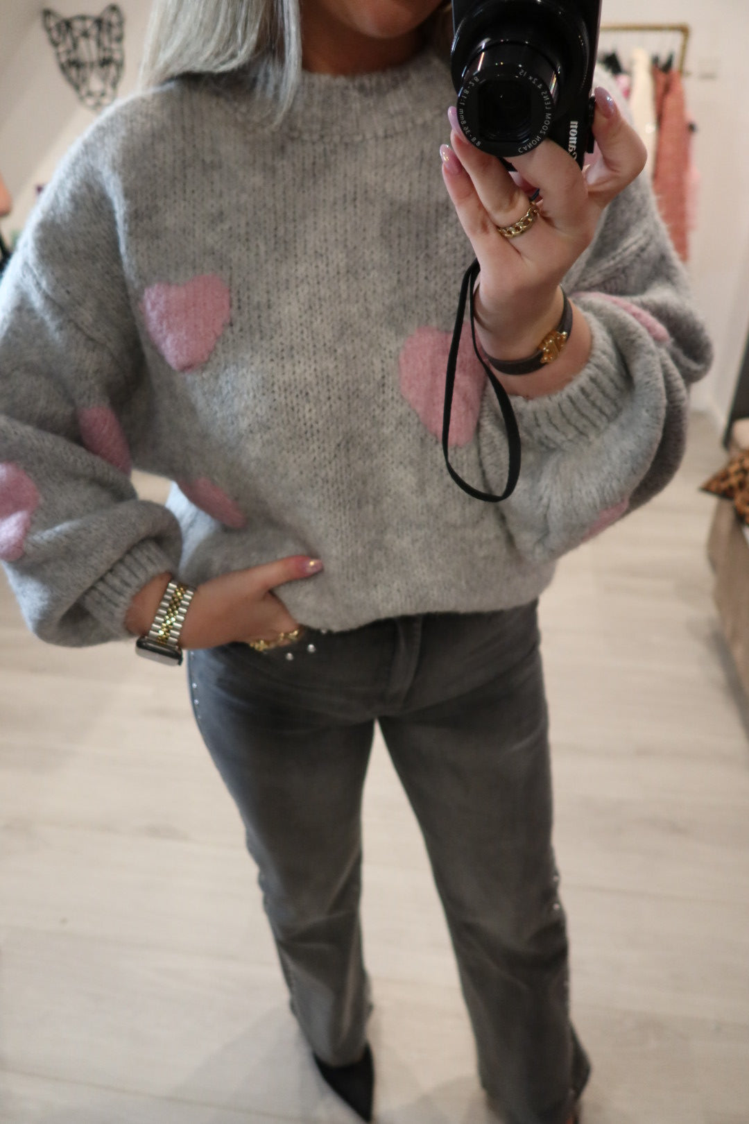 Sweter Lover Girl - Szary Różowy