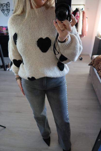 Sweter dziewczęcy Lover - Beżowo-czarny