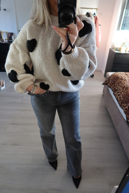 Sweter dziewczęcy Lover - Beżowo-czarny