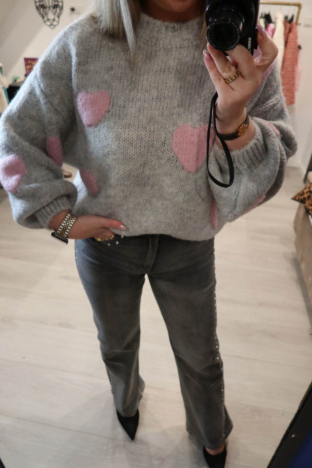 Sweter Lover Girl - Szary Różowy